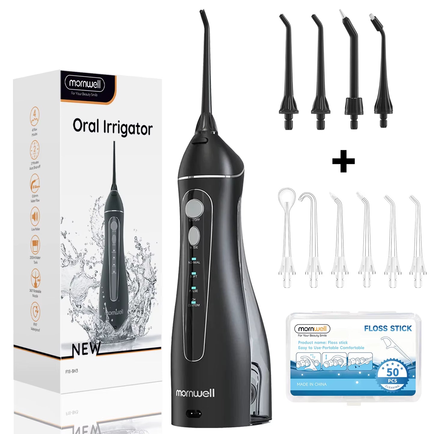 Portable Cordless Dental Floss & Oral Irrigator - 3 Cleaning Modes, Waterproof, Rechargeable with 4 Nozzles for Gum Health