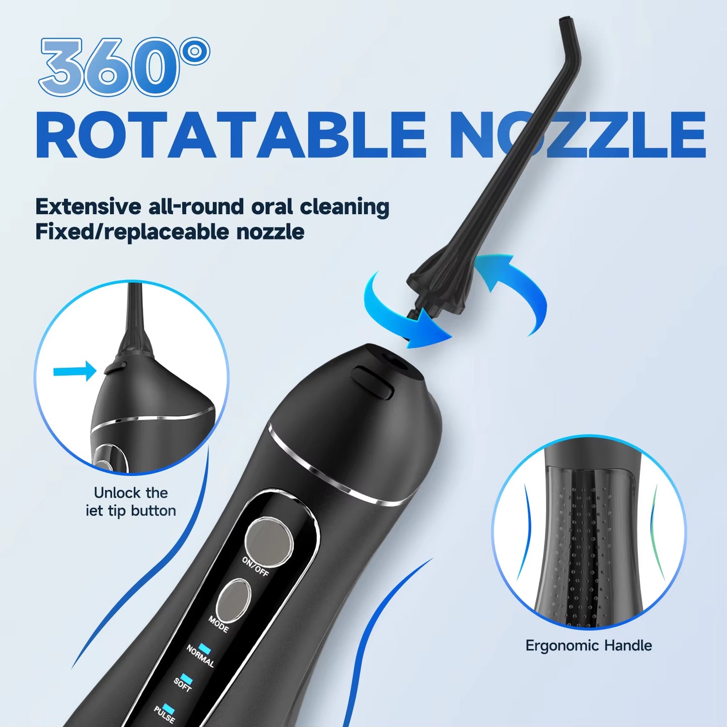 Portable Cordless Dental Floss & Oral Irrigator - 3 Cleaning Modes, Waterproof, Rechargeable with 4 Nozzles for Gum Health