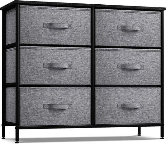 Chic 6-Drawer Dresser - Multi-Functional Organizer with Sturdy Steel Frame, Elegant Wood Top & Easy-Access Fabric Bins for Any Room