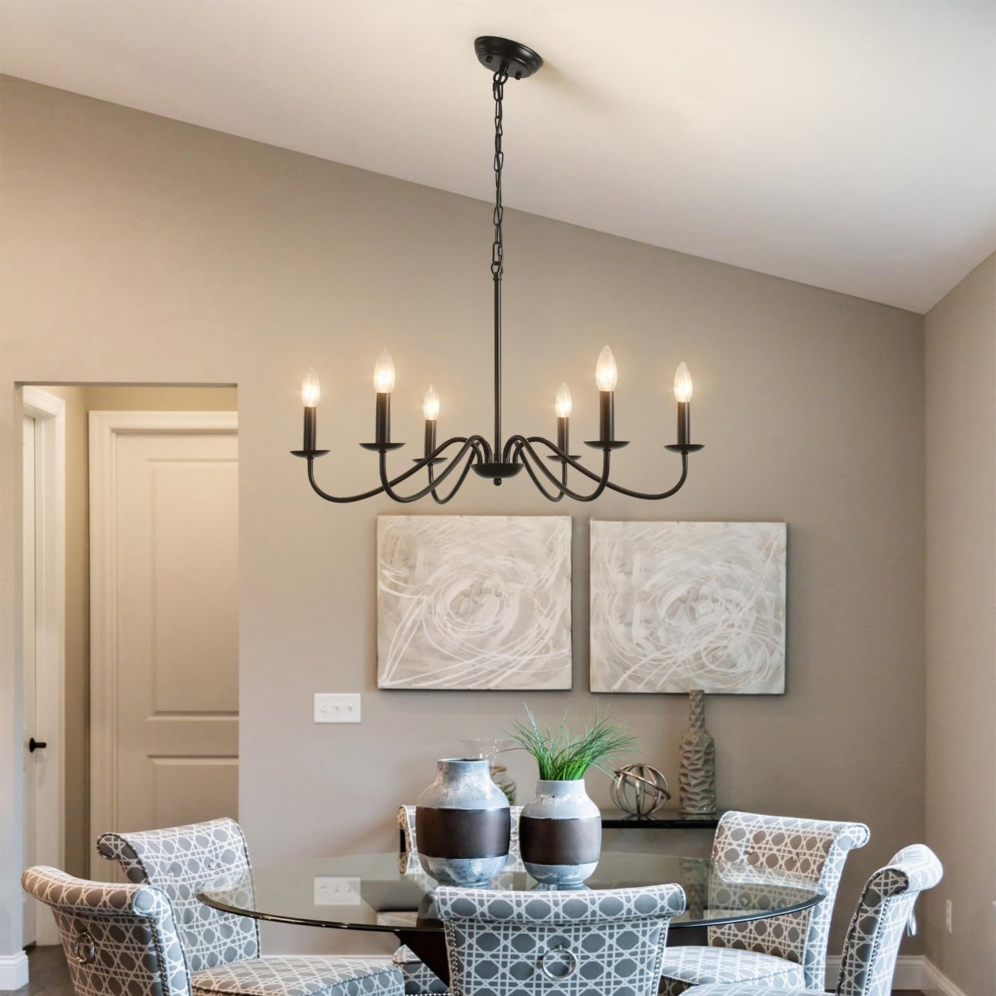 Black Chandelier 6-Light Chandeliers for Dining Room Rustic Farmhouse Chandelier Modern Kitchen Light Fixtures Ceiling Chandeliers Light Fixture for Living Room, Foyer, Bedroom, Hallway,